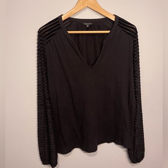 Lucky Brand Chenille Stripe Mix Top Long Sleeve Black Women’s Medium - Picture 2 of 5